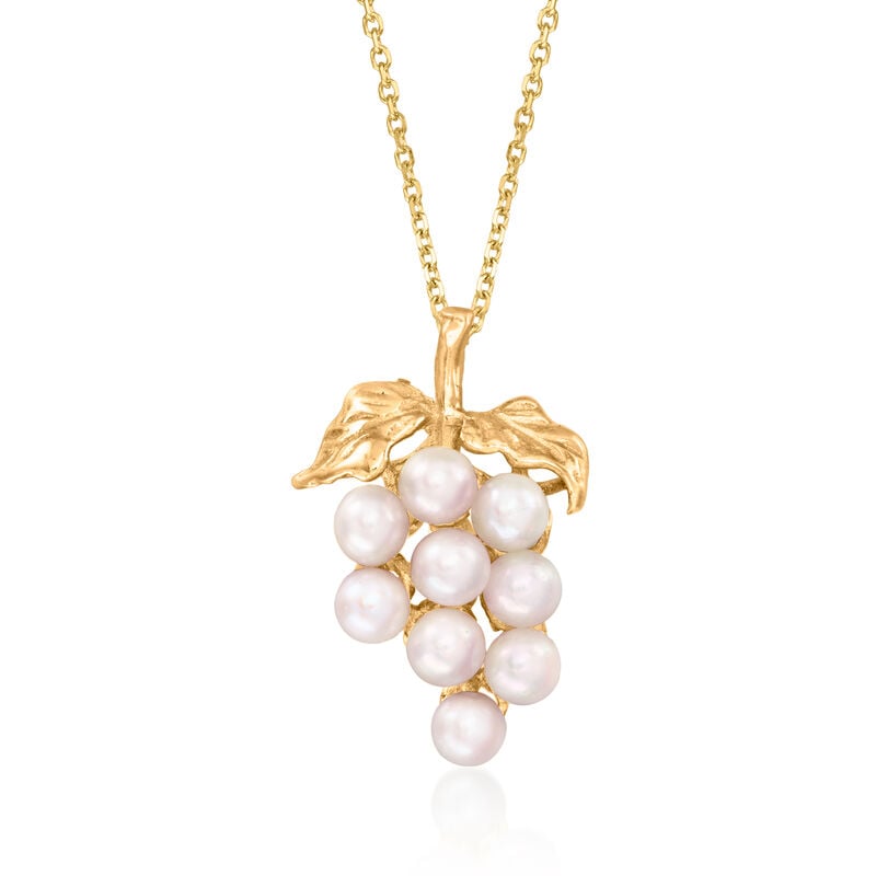 C. 1980 Vintage 3.5mm Cultured Pearl Grape Cluster Pendant Necklace in 14kt Yellow Gold. 18" image number 0