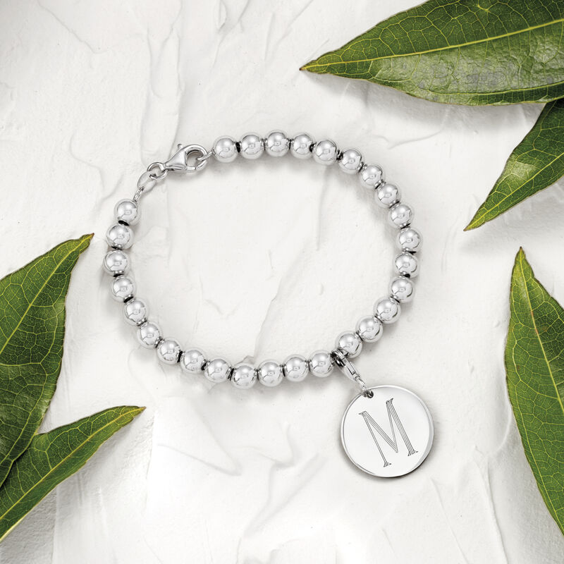 Italian 6mm Sterling Silver Bead Bracelet with Personalized Disc Charm image number 11