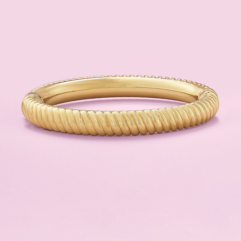 Italian Andiamo 14kt Yellow Gold Over Resin Ribbed Bangle Bracelet. 8&quot; image number 2