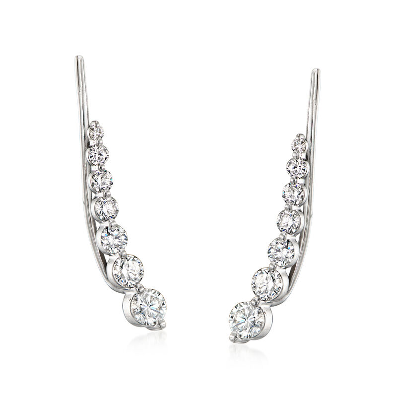 1.00 ct. t.w. Graduated Lab-Grown Diamond Ear Climbers in 14kt White Gold image number 0