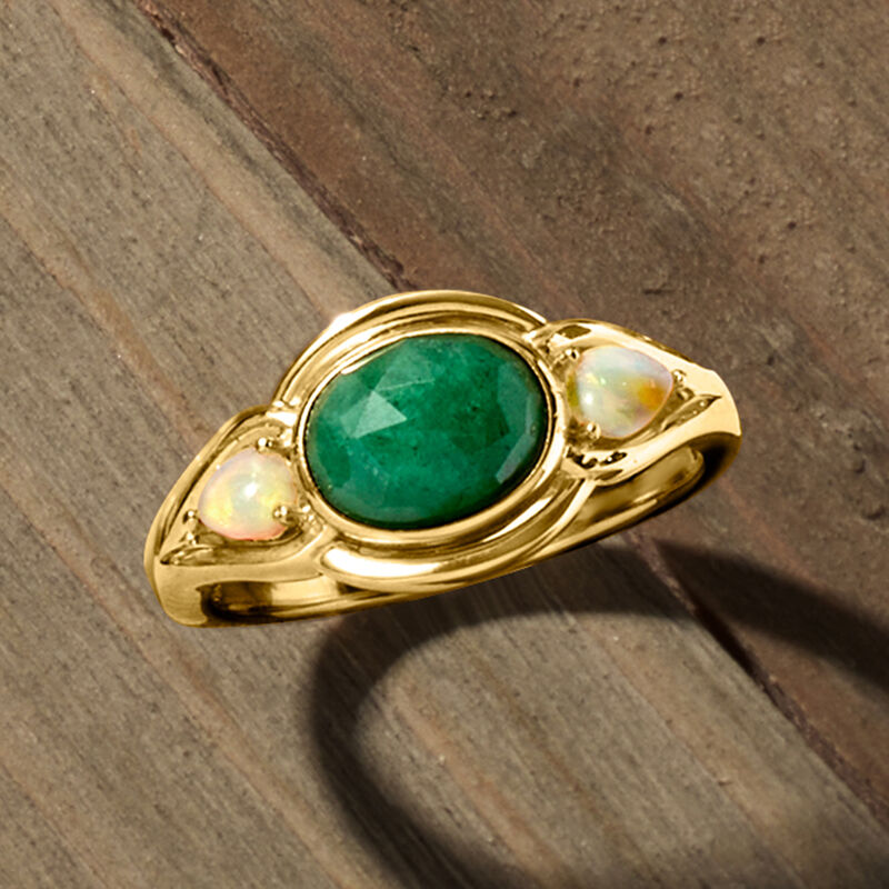 Opal and 1.50 Carat Emerald Ring in 18kt Gold Over Sterling image number 3