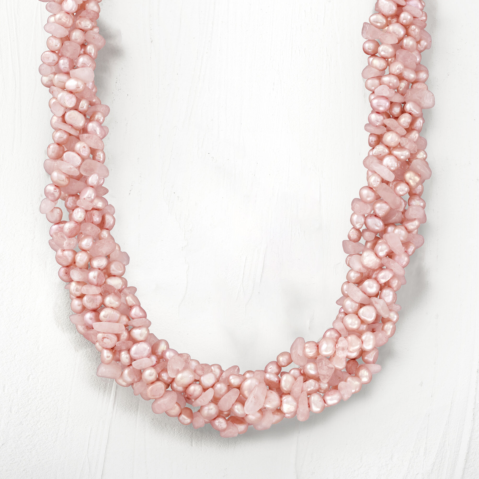 5-6mm Pink Cultured Baroque Pearl and 215.00 ct. t.w. Rose Quartz