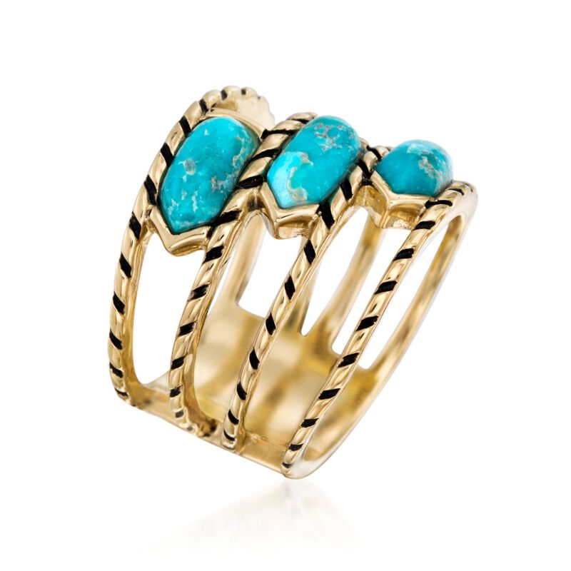 Turquoise Multi-Row Ring with Black Enamel in 18kt Yellow Gold Over Sterling image number 1