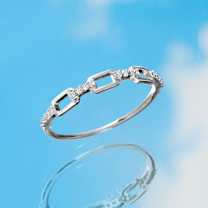 Diamond Paper Clip Link Ring in Sterling Silver image number 2
