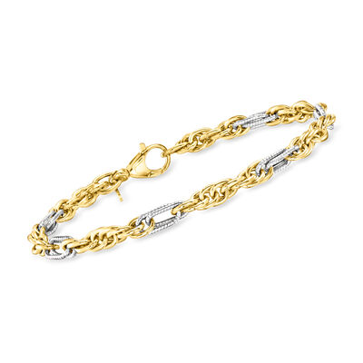 Italian 14kt Two-Tone Gold Mixed Rope-Chain Bracelet