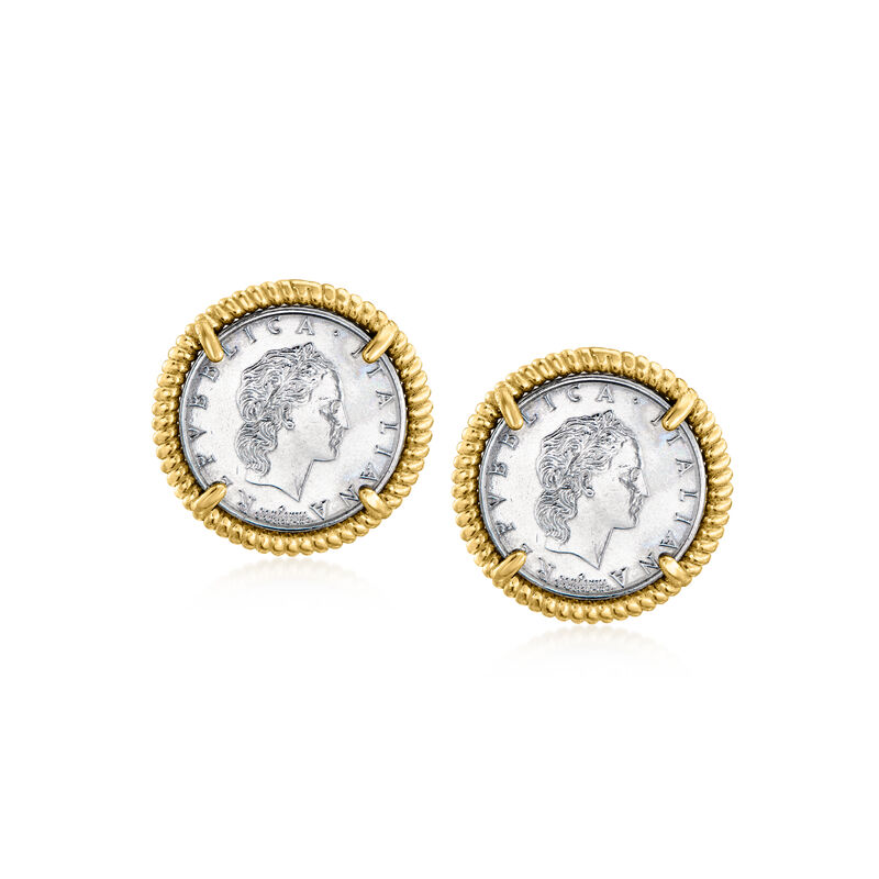 Italian Genuine 50-Lira Coin Earrings in 18kt Gold Over Sterling  image number 0