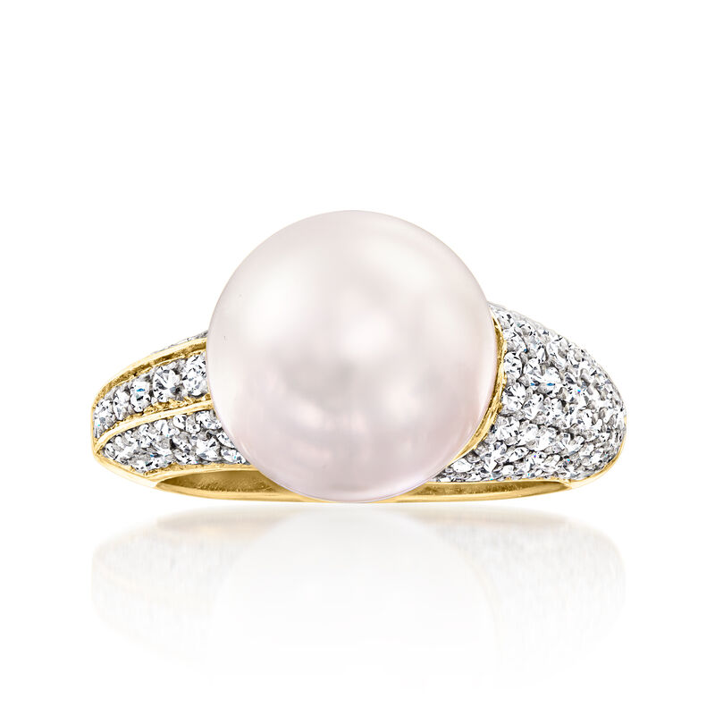 C. 1980 Vintage 11.5mm Cultured Pearl Ring with 1.40 ct. t.w. Diamonds in 18kt Yellow Gold. Size 6.5 image number 0