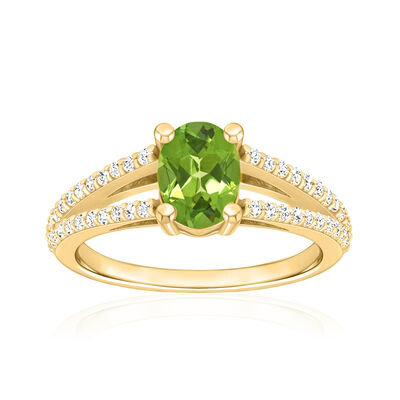 1.30 Carat Peridot Ring with .28 ct. t.w. Diamonds in 14kt Yellow Gold