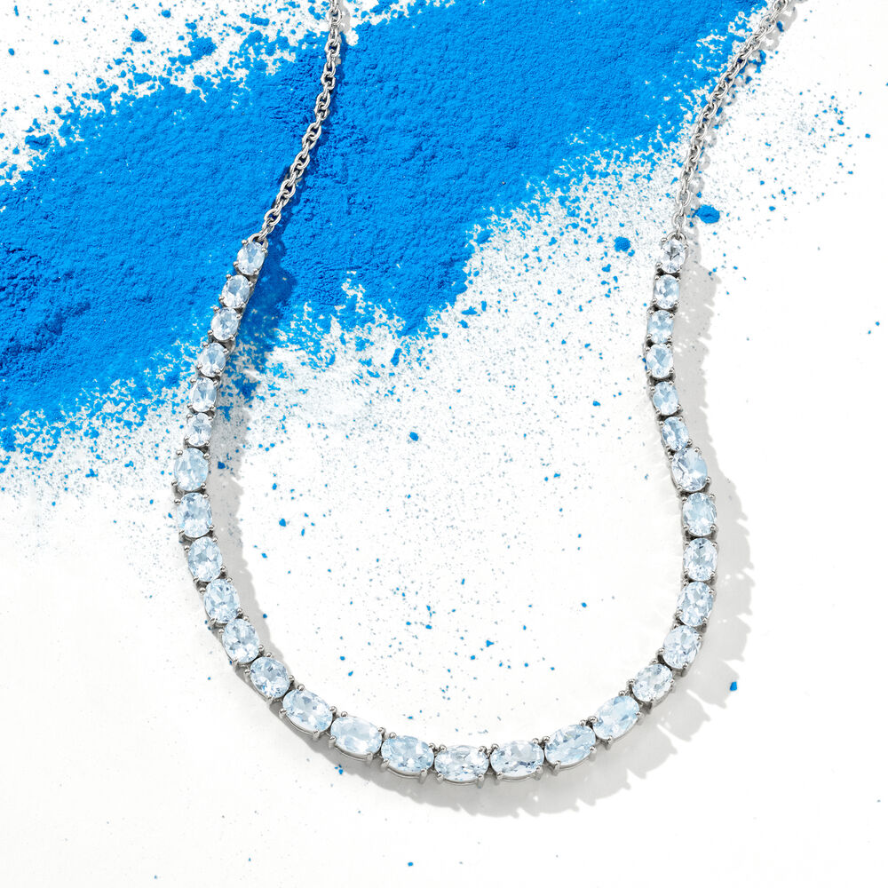 8.80 ct. t.w. Aquamarine Graduated Necklace in Sterling Silver. 18"