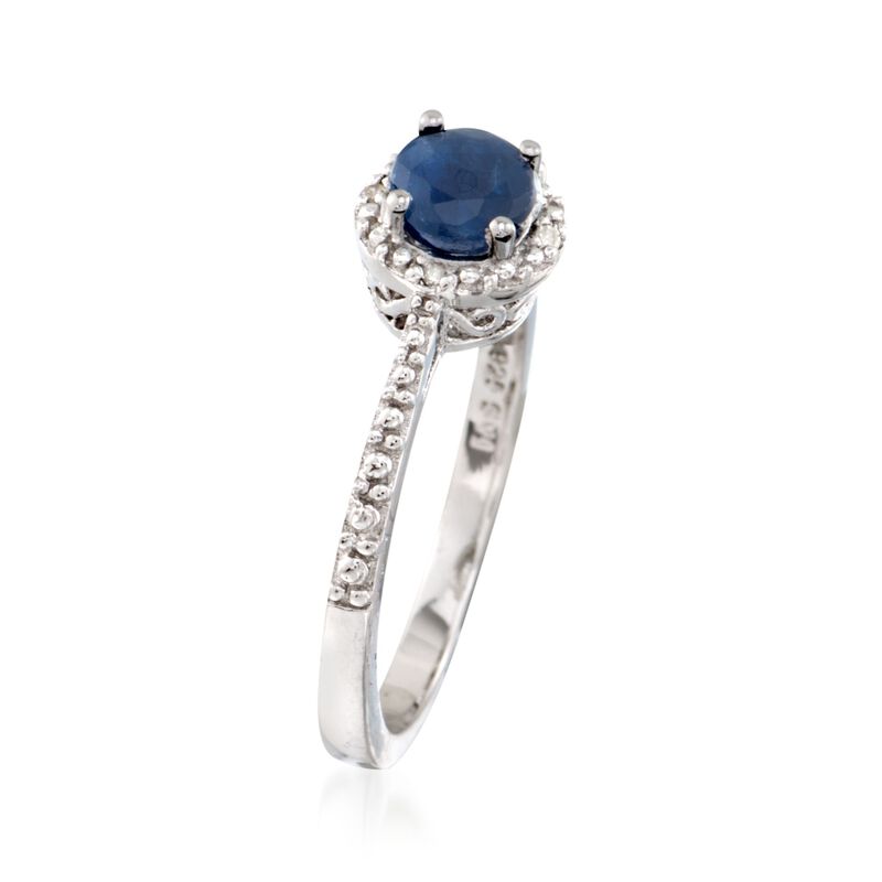 .60 Carat Round Sapphire Ring with Diamond Accents in Sterling Silver image number 1
