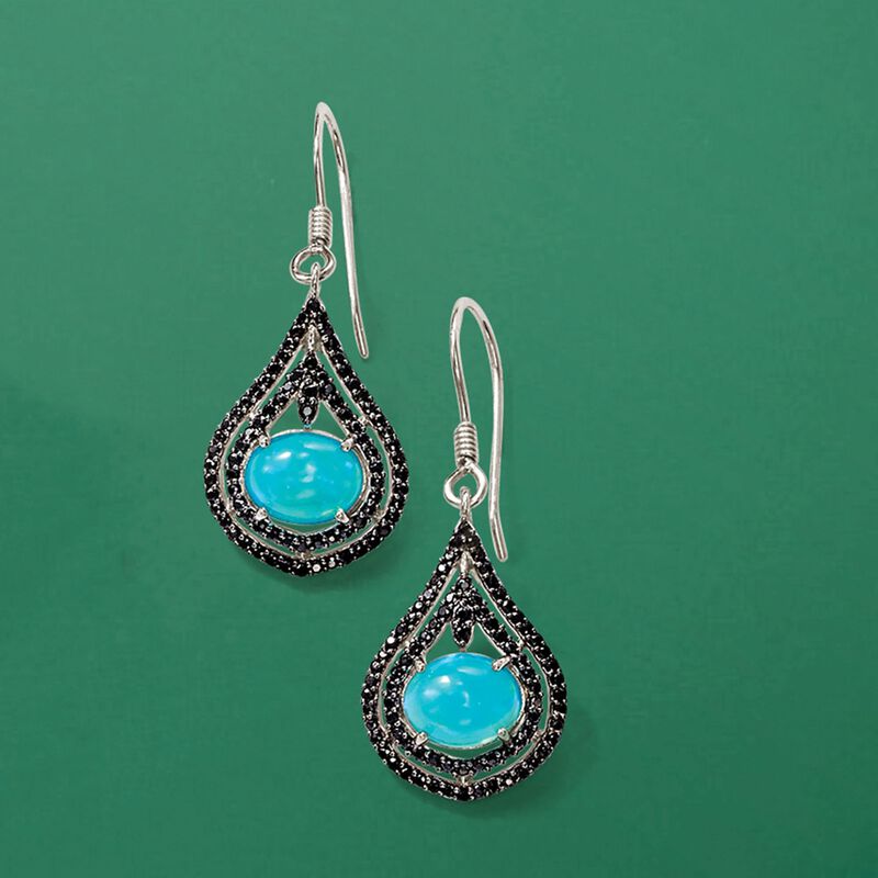 Ethiopian Blue Opal and Black Spinel Drop Earrings in Sterling Silver image number 2