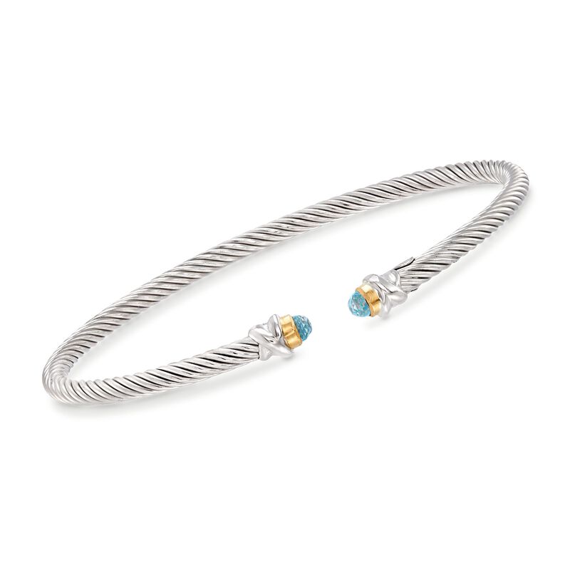 Phillip Gavriel &quot;Italian Cable&quot; .30 ct. t.w. Blue Topaz Cuff Bracelet in Sterling Silver and 18kt Gold. 7&quot; image number 0