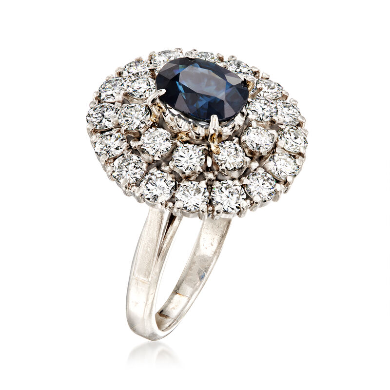 C. 1970 Vintage 2.01 Carat Sapphire and 2.45 ct. t.w. Diamond Ring in Platinum. Size 6 image number 2