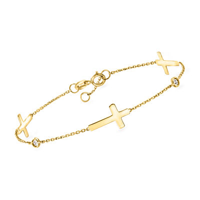 14kt Yellow Gold Cross Station Bracelet with Diamonds