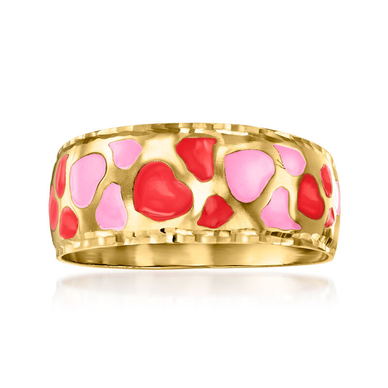Italian Red and Pink Enamel Hearts Ring in 14kt Yellow Gold image number 0