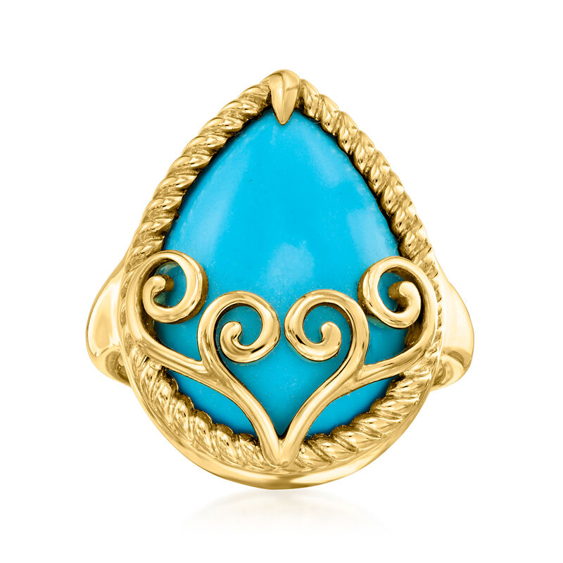 Turquoise Scrollwork Ring in 18kt Gold Over Sterling image number 0