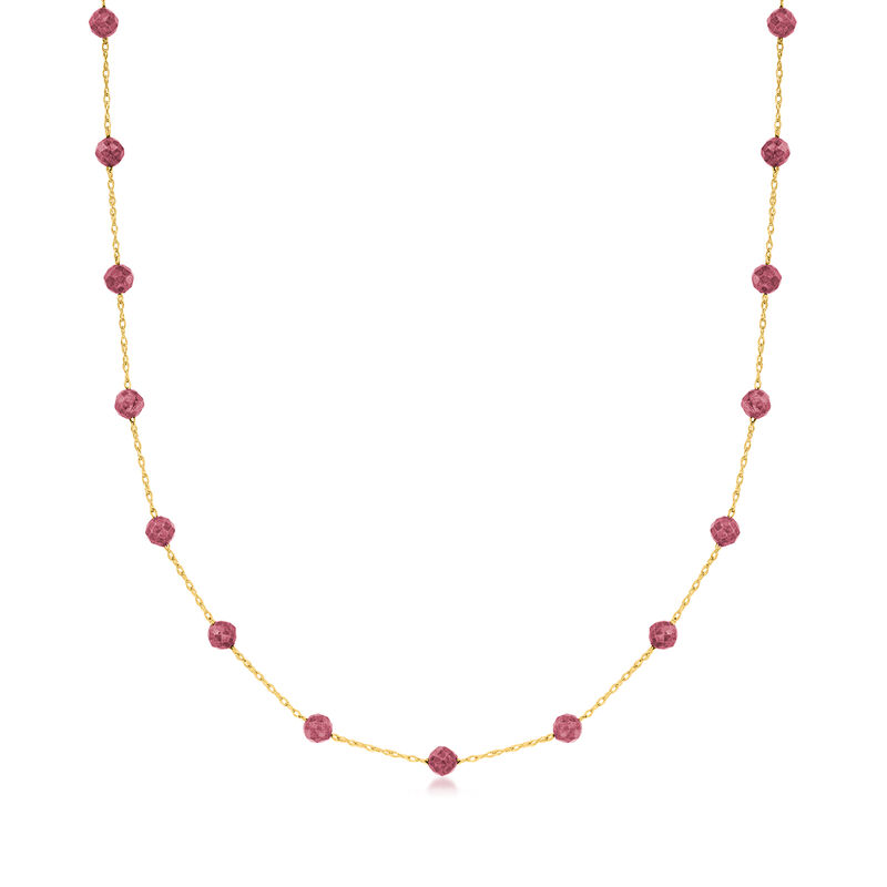 8.00 ct. t.w. Pink Tourmaline Bead Station Necklace in 14kt Yellow Gold. 20&quot; image number 0