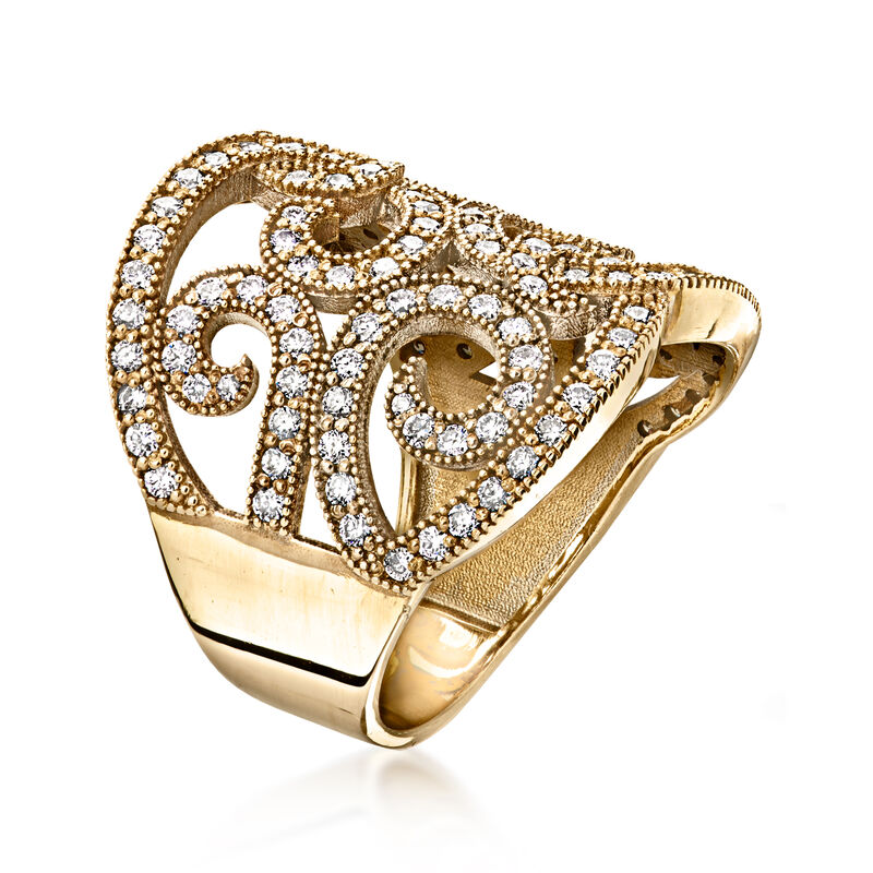 C. 1990 Vintage 1.40 ct. t.w. Diamond Swirl Ring in 14kt Yellow Gold. Size 6.5 image number 2