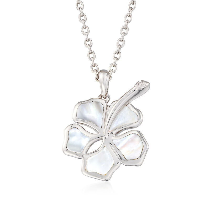 Mother-of-Pearl Hibiscus Pendant Necklace in Sterling Silver. 18&quot; image number 1