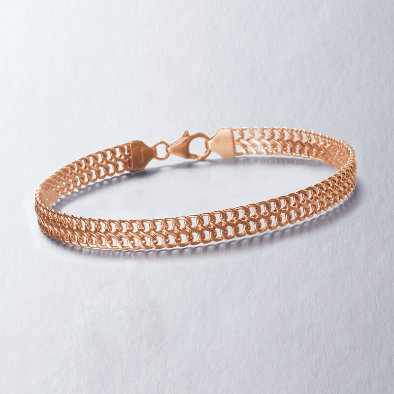 Italian 14kt Rose Gold Two-Row Cable Bracelet. 8&quot; image number 2