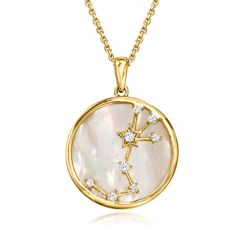 Scorpio - Mother-of-Pearl Zodiac Constellation Pendant Necklace with White Topaz in 18kt Gold Over Sterling. 18"  image number 0