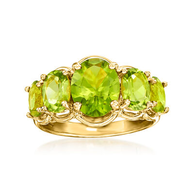 4.10 ct. t.w. Peridot Five-Stone Ring in 18kt Gold Over Sterling