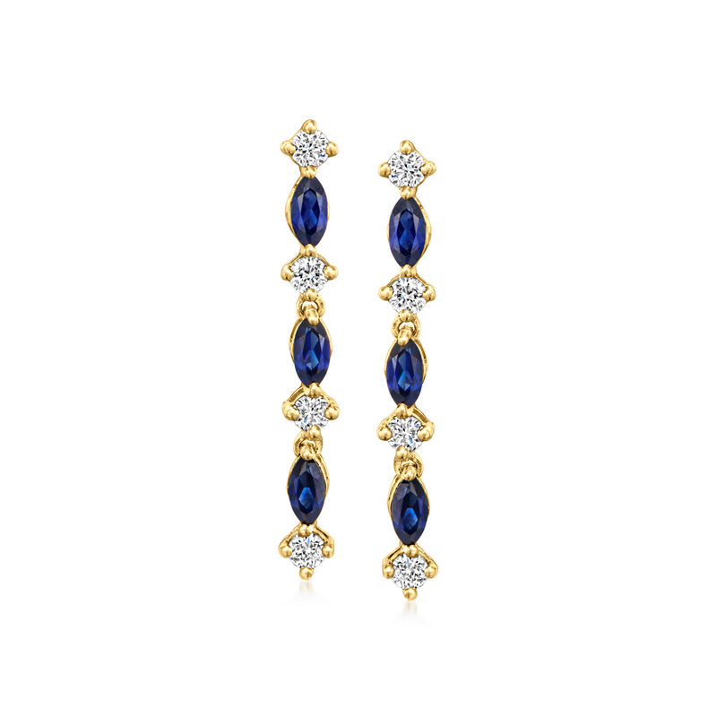 .50 ct. t.w. Lab-Grown Sapphire and .30 ct. t.w. Lab-Grown Diamond Drop Earrings in 18kt Gold Vermeil  image number 0