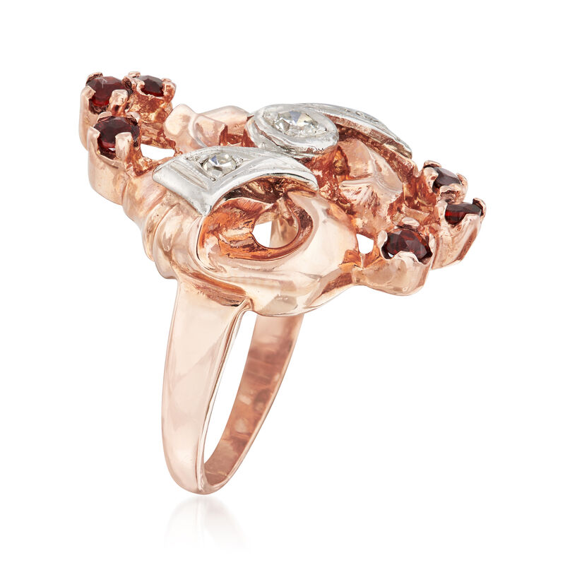 C. 1940 Vintage .40 ct. t.w. Garnet and .10 ct. t.w. Diamond Ring in 14kt Two-Tone Gold. Size 4.5 image number 2