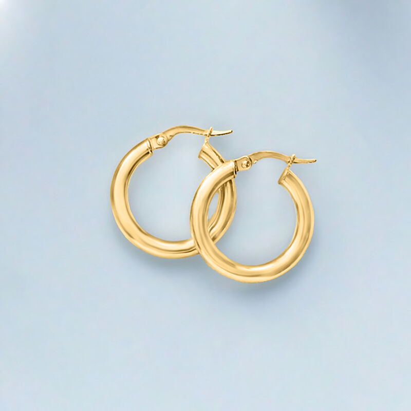 Italian 3mm 18kt Yellow Gold Hoop Earrings. 7/8&quot; image number 2