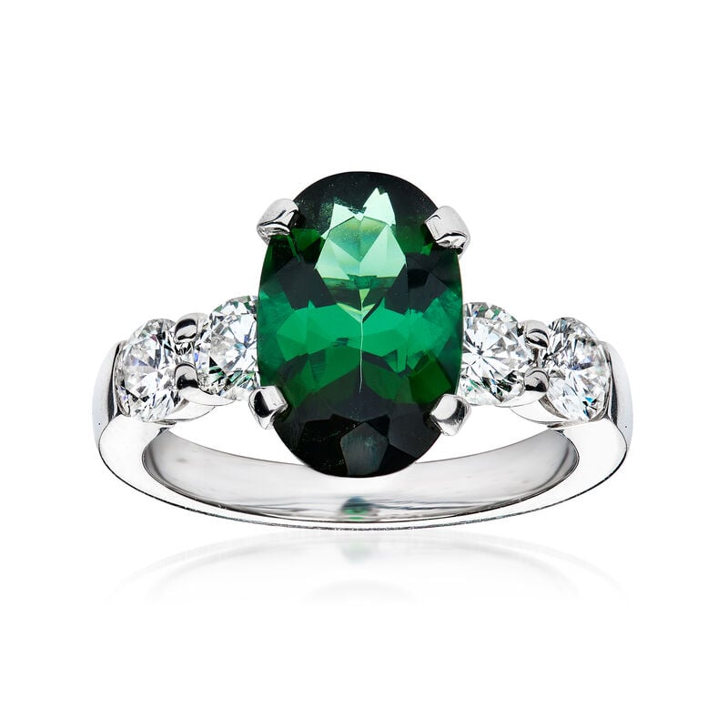 C. 2000 Vintage 3.15 Carat Green Tourmaline Ring with 1.00 ct. t.w. Diamonds in Platinum. Size 6 image number 0