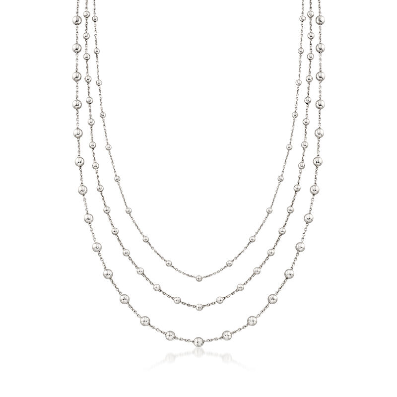Italian 2.5-4mm Sterling Silver Multi-Strand Bead Station Necklace image number 0