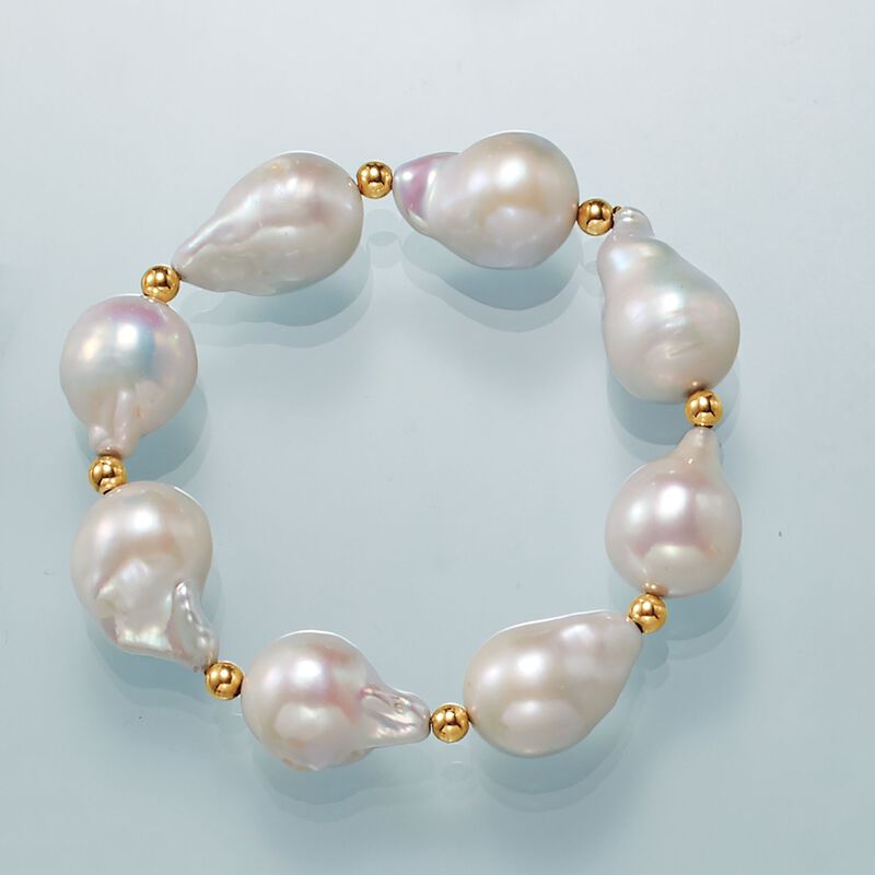13-14mm Cultured Baroque Pearl Stretch Bracelet with 14kt Yellow Gold image number 2