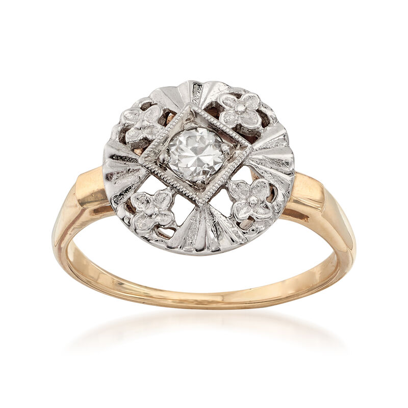 C. 1950 Vintage .20 ct. t.w. Diamond Floral Ring in 14kt Two-Tone Gold image number 0