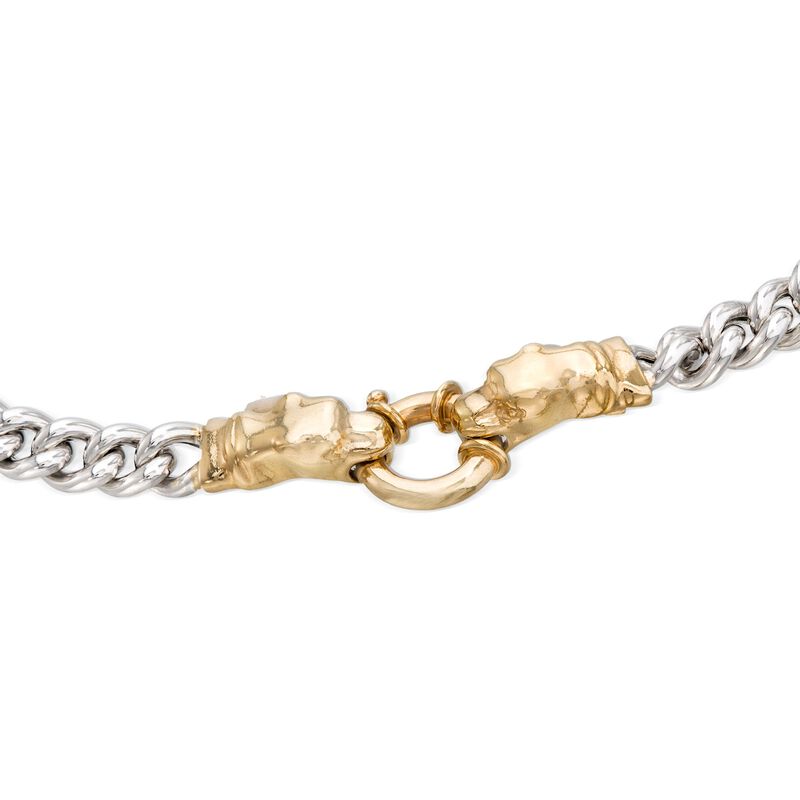 Italian Sterling Silver and 18kt Gold Over Sterling Double Panther Head Necklace image number 2