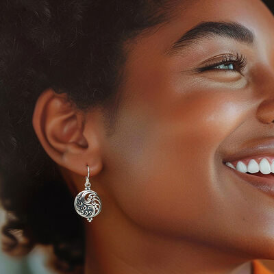 Sterling Silver Filigree Disc Drop Earrings