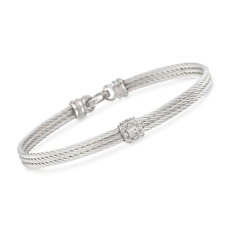 ALOR &quot;Classique&quot; Gray Cable Station Bracelet with Diamonds and 18kt White Gold image number 0