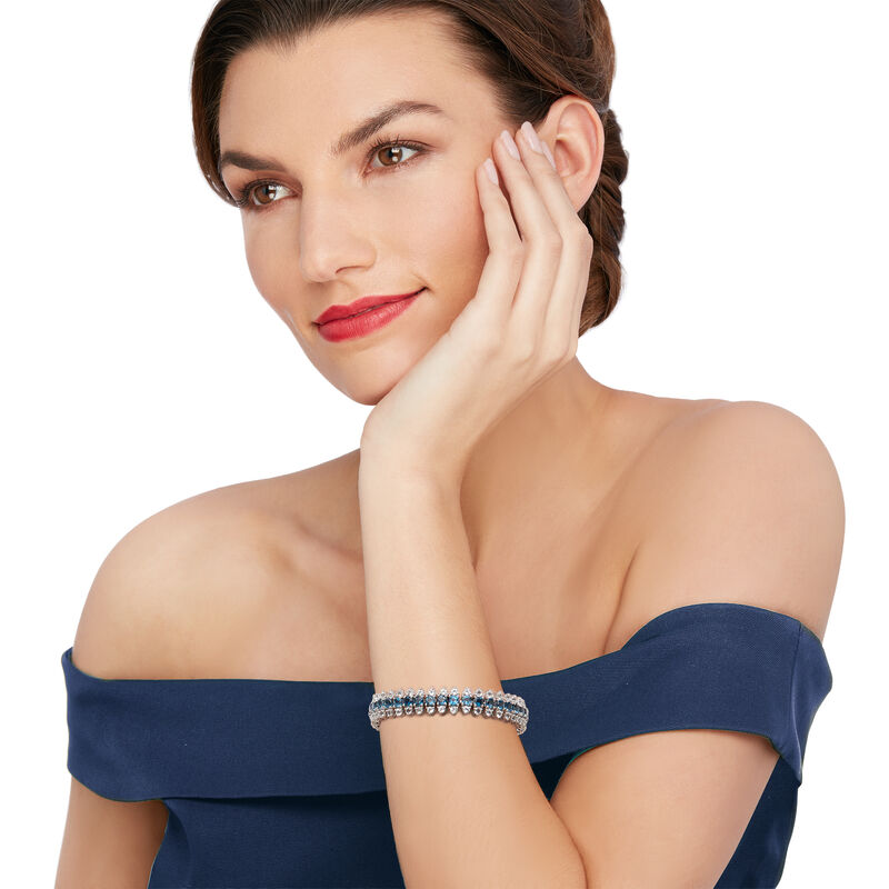 13.00 ct. t.w. London Blue Topaz and 8.75 ct. t.w. White Topaz Bracelet in Sterling Silver image number 1
