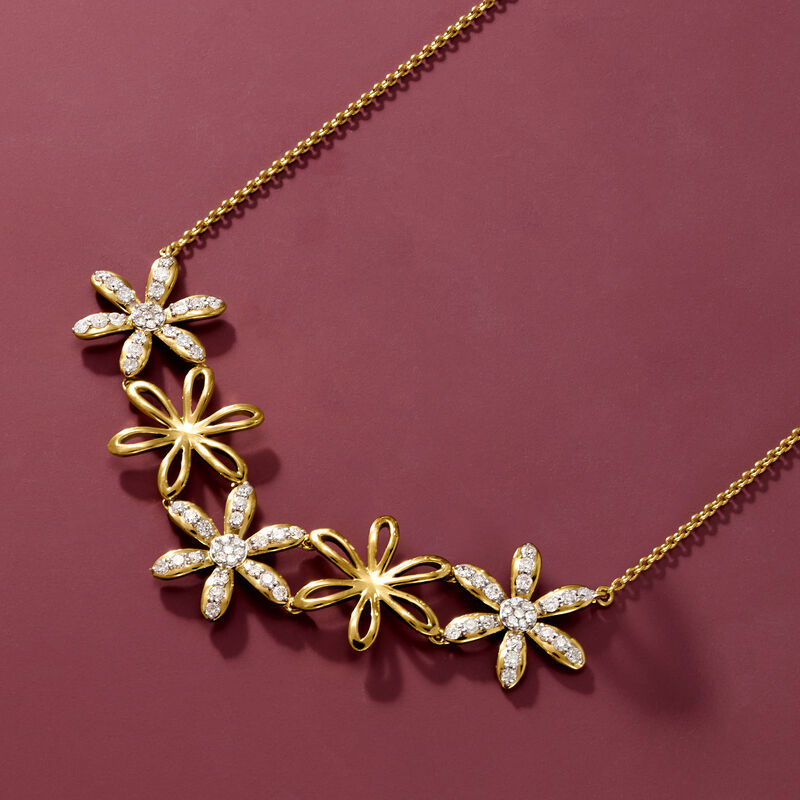 .75 ct. t.w. Diamond Flower Necklace in 18kt Gold Over Sterling image number 3
