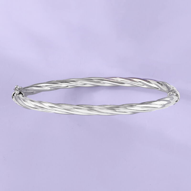 Italian 4mm Sterling Silver Twisted Bangle Bracelet image number 3