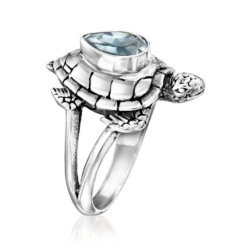 1.10 Carat Sky Blue Topaz Bali-Style Turtle Ring in Sterling Silver image number 2
