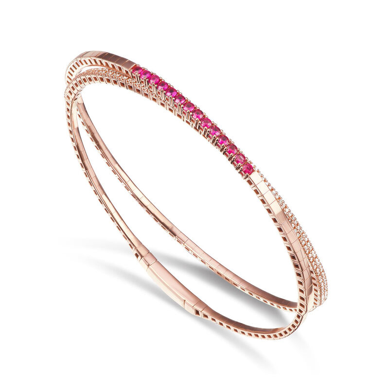 .70 ct. t.w. Ruby and .60 ct. t.w. Diamond Wrap Bracelet in 18kt Rose Gold. 7&quot; image number 0