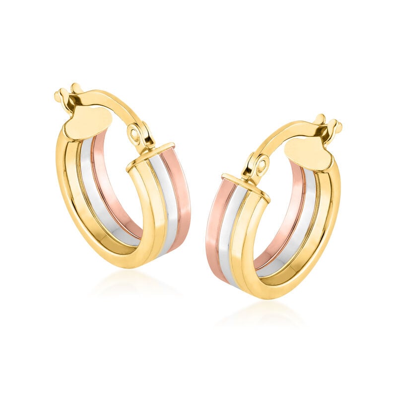 Italy 14kt Tri-Colored Gold Hoop Earrings. 1/2&quot; image number 1