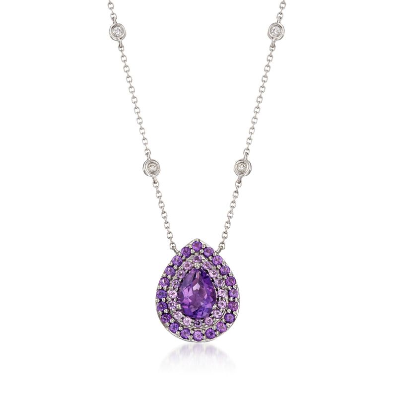 Gregg Ruth 1.60 ct. t.w. Amethyst and Diamond Necklace in 18kt White Gold. 18&quot; image number 1