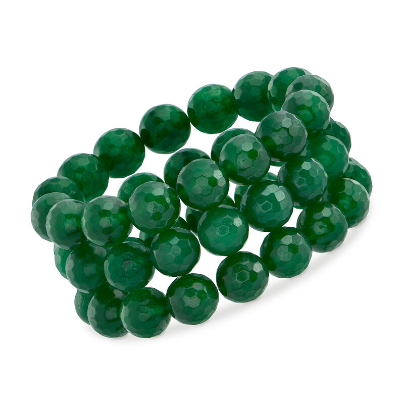 12mm Green Quartz Bead Jewelry Set: Three Stretch Bracelets image number 0