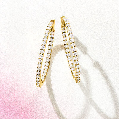3.00 ct. t.w. Diamond Inside-Outside Hoop Earrings in 18kt Gold Over Sterling