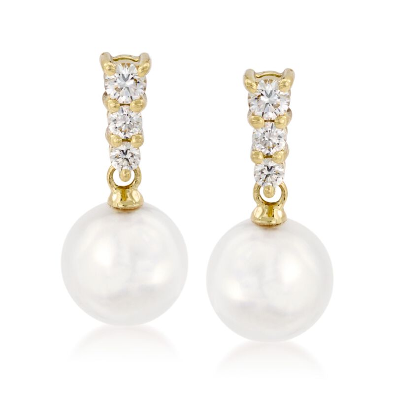 Mikimoto 8-8.5mm A+ Akoya Pearl Earrings with .29 ct. t.w. Diamonds in 18kt Yellow Gold image number 0