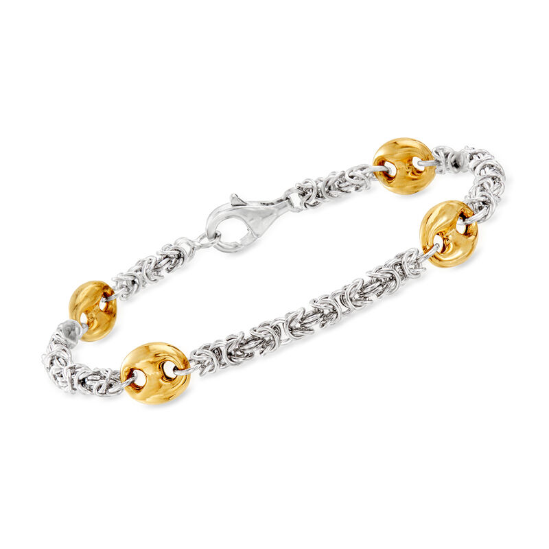 Sterling Silver Byzantine Bracelet with 18kt Gold Over Sterling Stations image number 0
