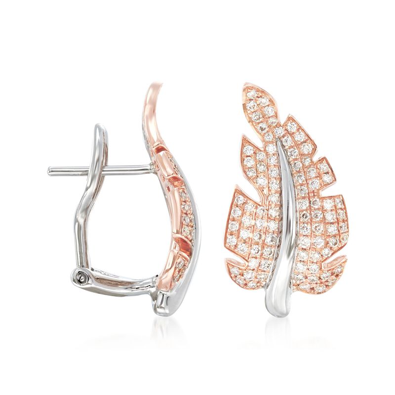 Simon G. &quot;Garden&quot; .66 ct. t.w. Diamond Leaf Earrings in 18kt Two-Tone Gold  image number 2