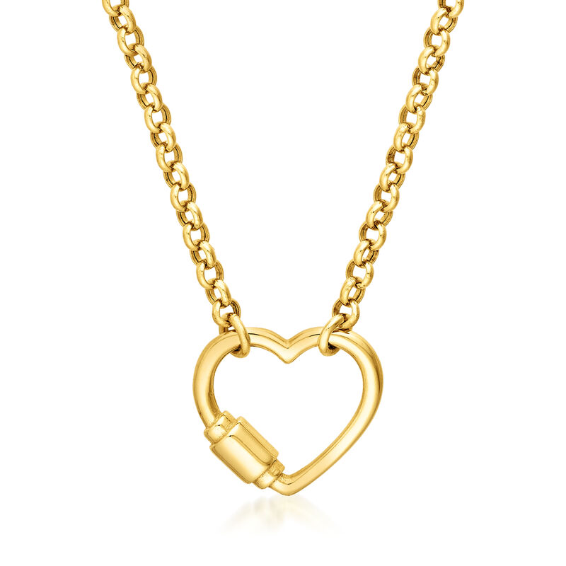 14kt Yellow Gold Heart Carabiner Necklace. 18&quot; image number 0