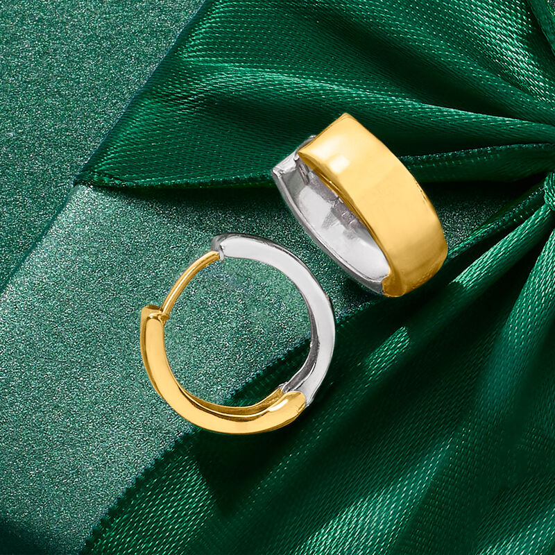 Sterling Silver and 14kt Yellow Gold Reversible Huggie Hoop Earrings. 1/2&quot; image number 3